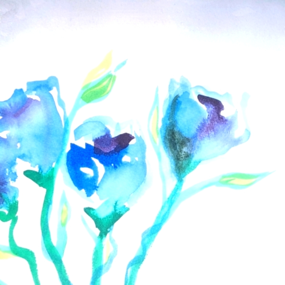Original Signed Watercolor Painting Blue Roses - Picture 3 of 13